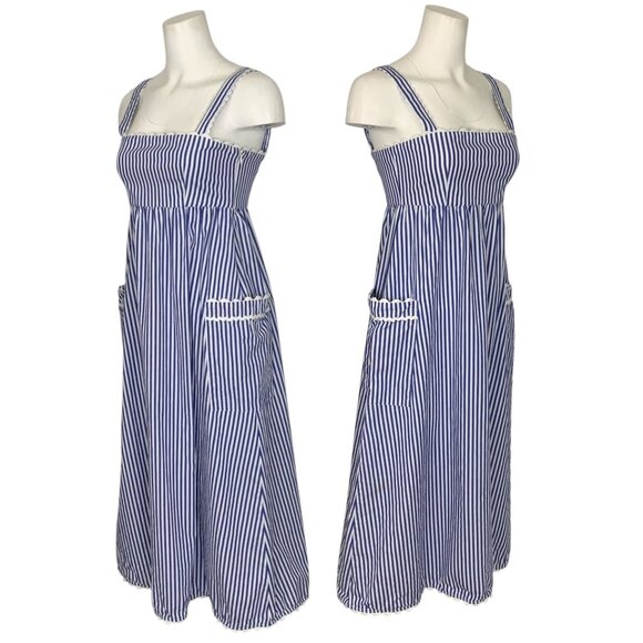 Tuckernuck Blue Stripe Georgia Dress XS Maxi Sleeveless Pockets Nautical Resort - Picture 3 of 15